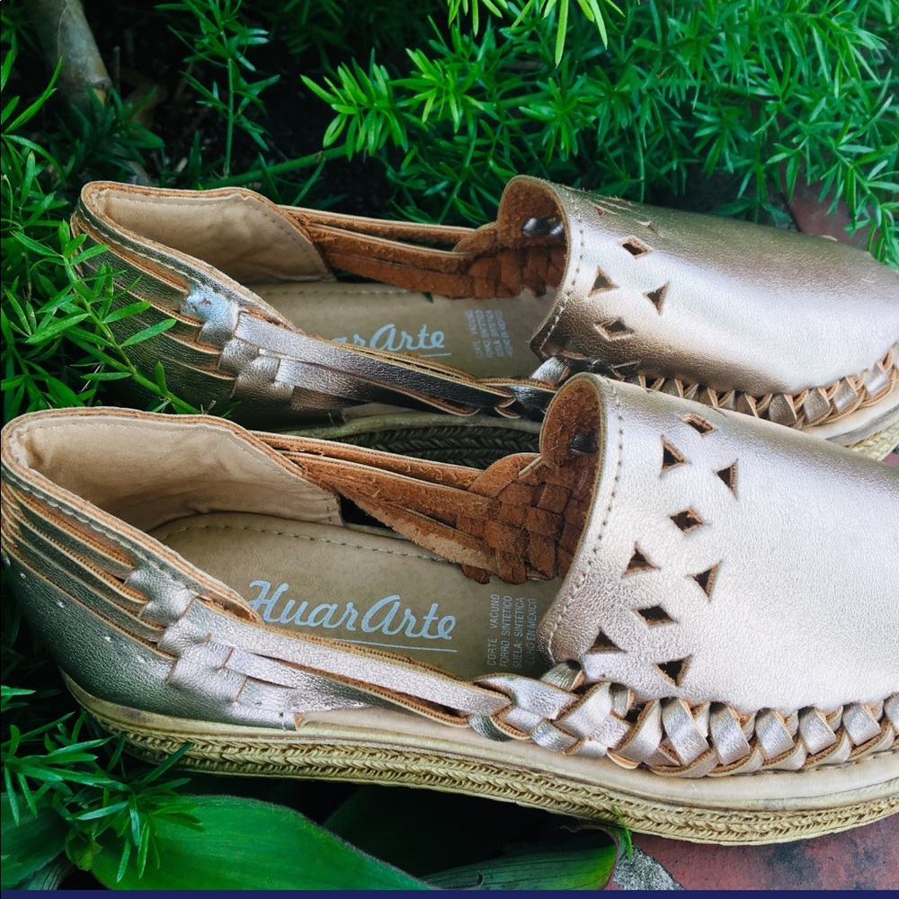 Braided Leather Sandals Rose Gold Platforms Mexico - Picture 4 of 5